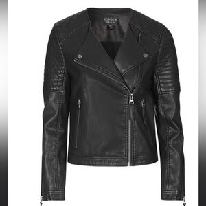 Topshop Quilted Faux Leather Moto Jacket Black Size 4